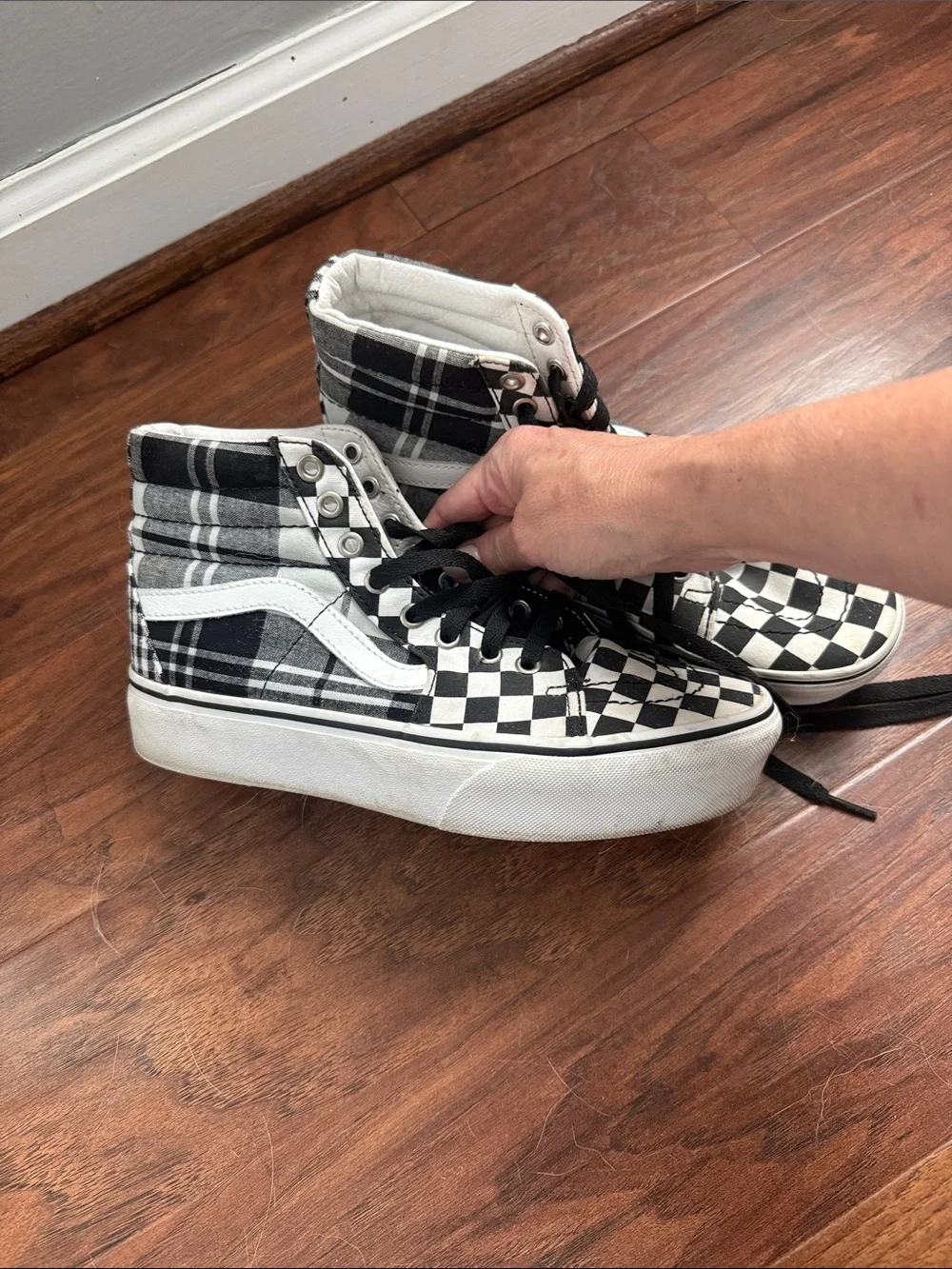Vans Black and White Checkerboard High-Top Sneakers - Picture 2 of 5